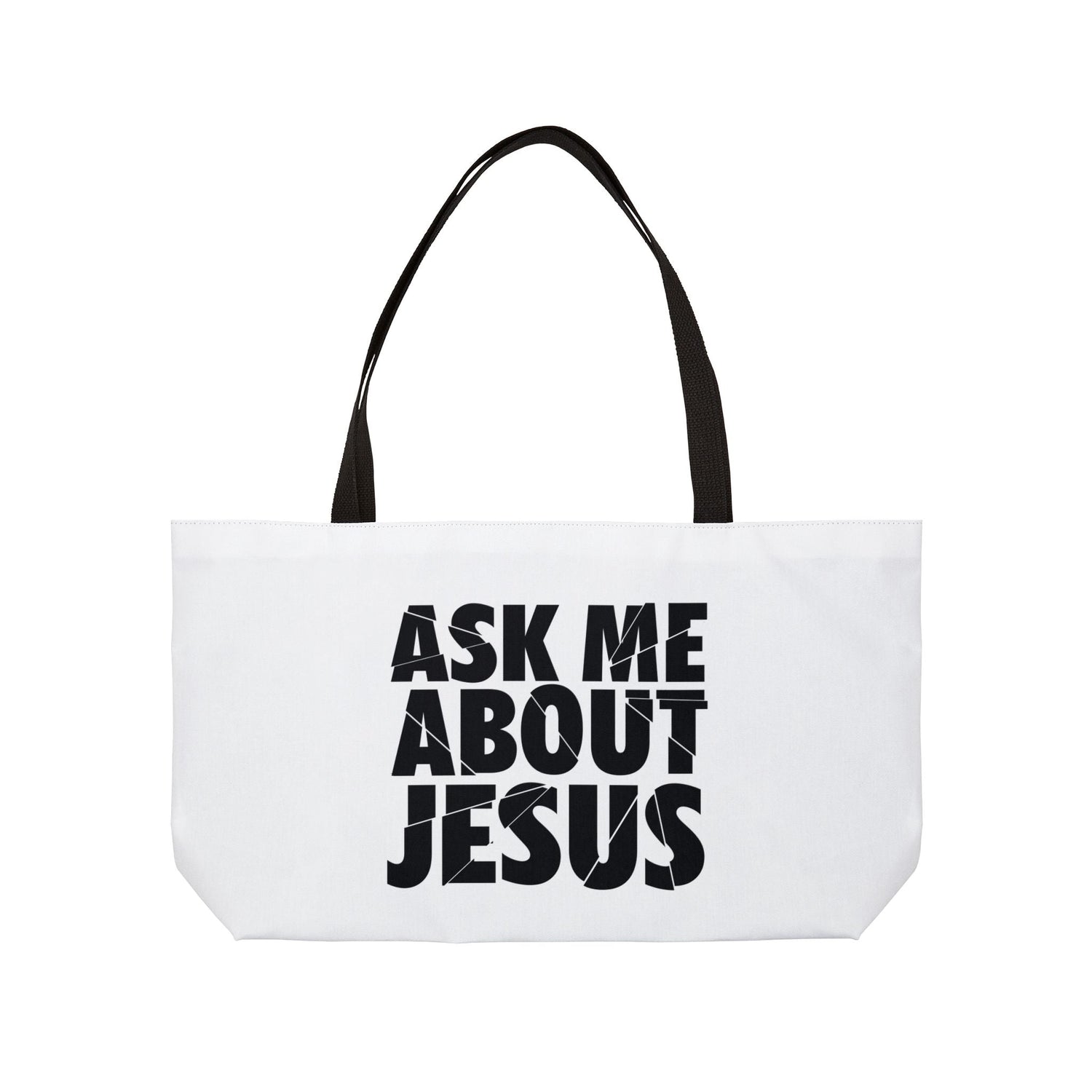 Ask me about Jesus tote bag